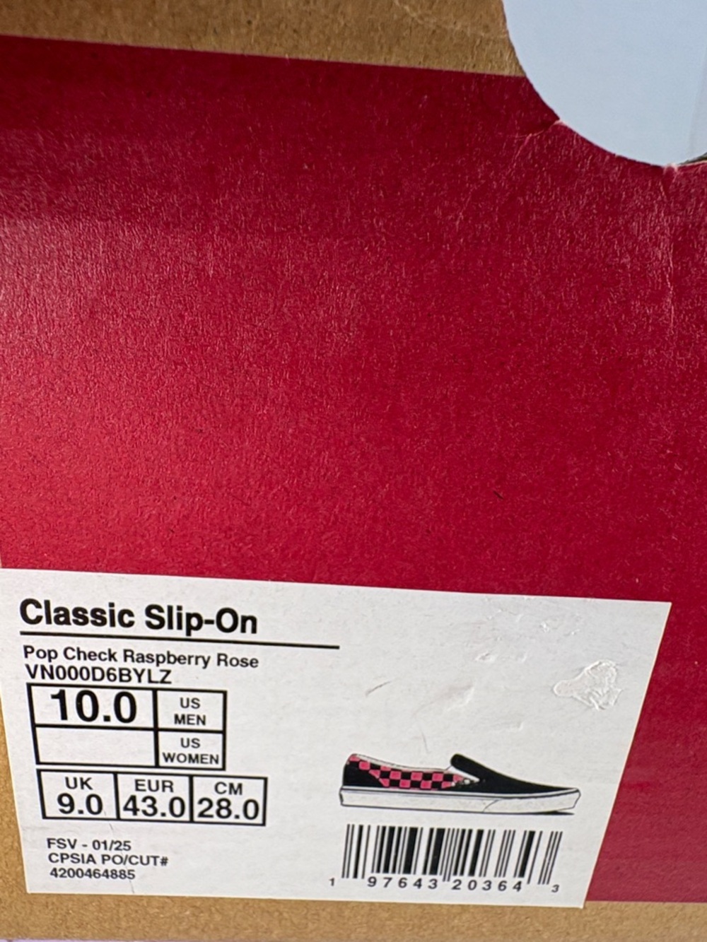 NWT Vans Classic Checkerboard Slip-Ons in Raspberry and Black Men’s 10 - Picture 8 of 10